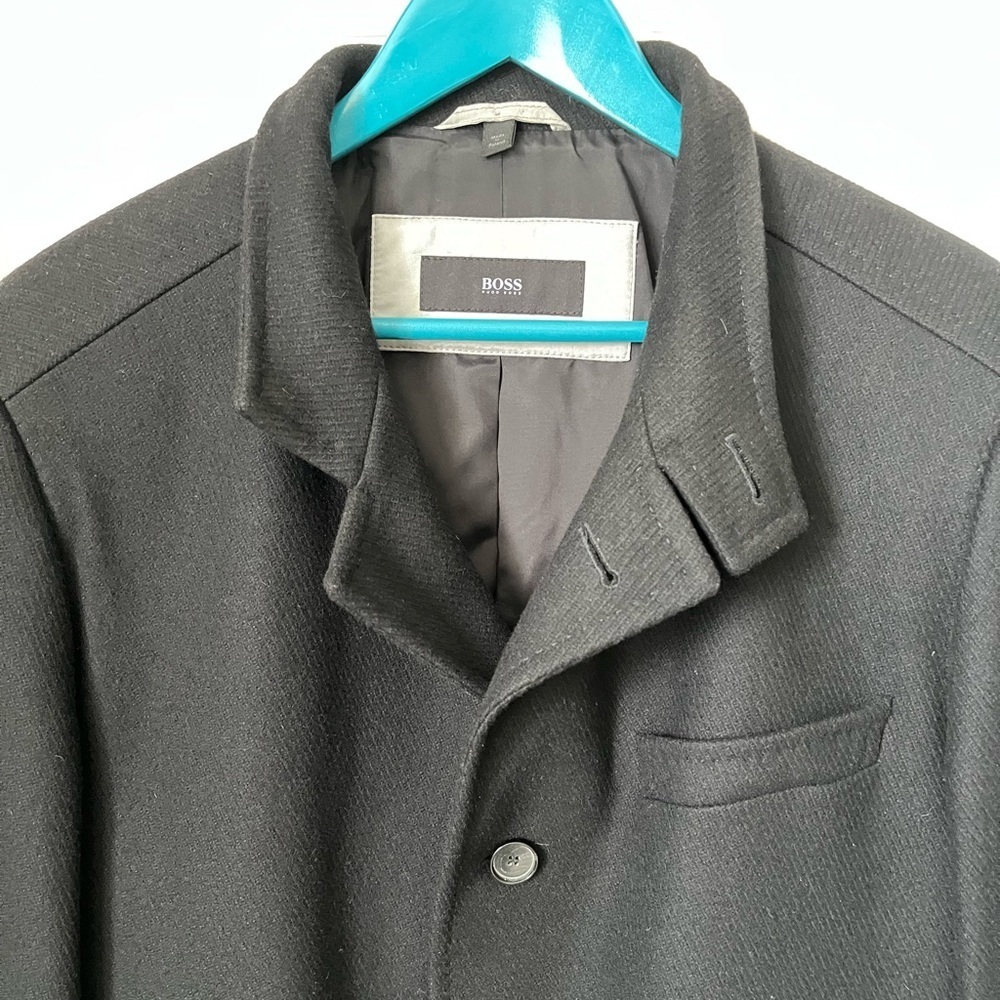 Mens Hugo Boss Premium Wool Pea Coat Top Coat Size 44R The Sintrax Black - Picture 4 of 15